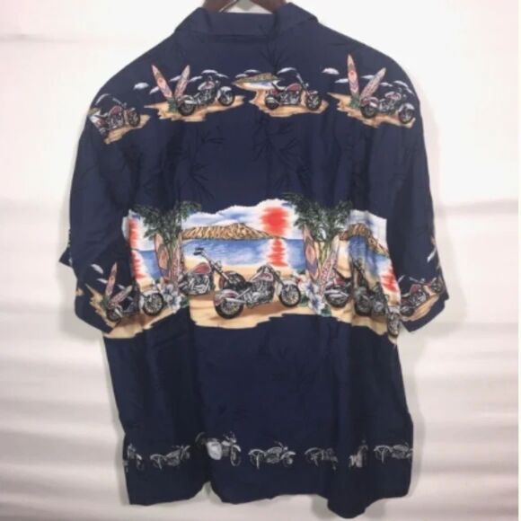 Men's Ky's Hawaiian Surfer Motorcycle Short Sleeve Button Down Shirt - Picture 8 of 12